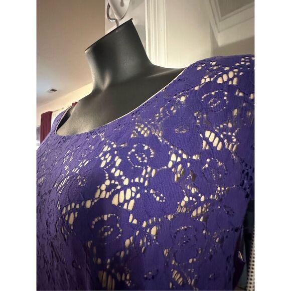 Pompous Girly Women's Purple Floral Lace Satin Tie Waist Fit & Flare Dress NWT - Picture 3 of 5